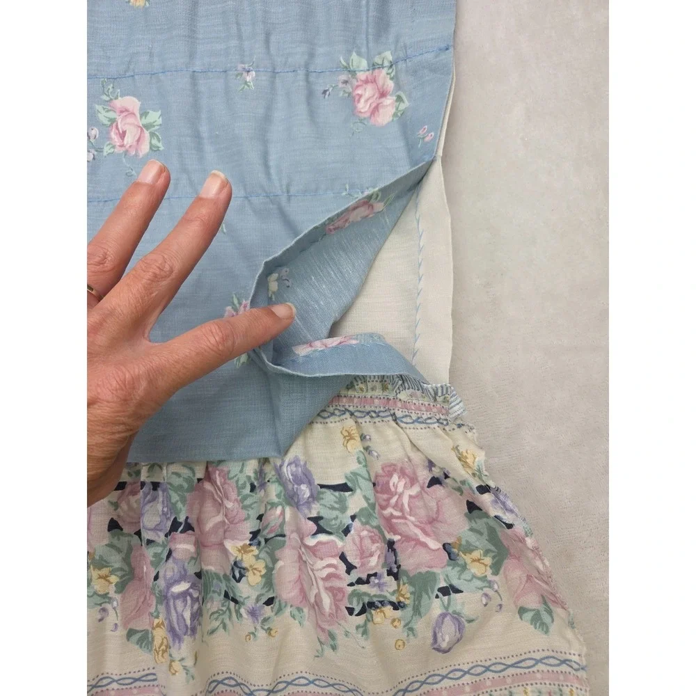 2 Vintage 1980s Floral Curtain Valances Ruffled Country Blue JCP 19x78